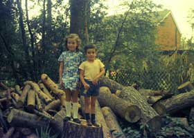 Kirsty and Iain standing on pile of logs