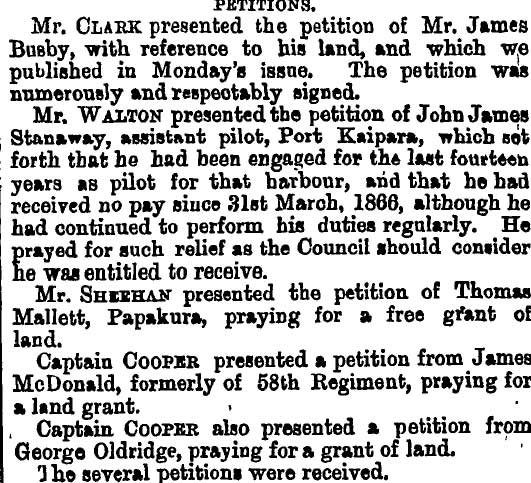 John Stanaway's petition to Council 18 June 1867
